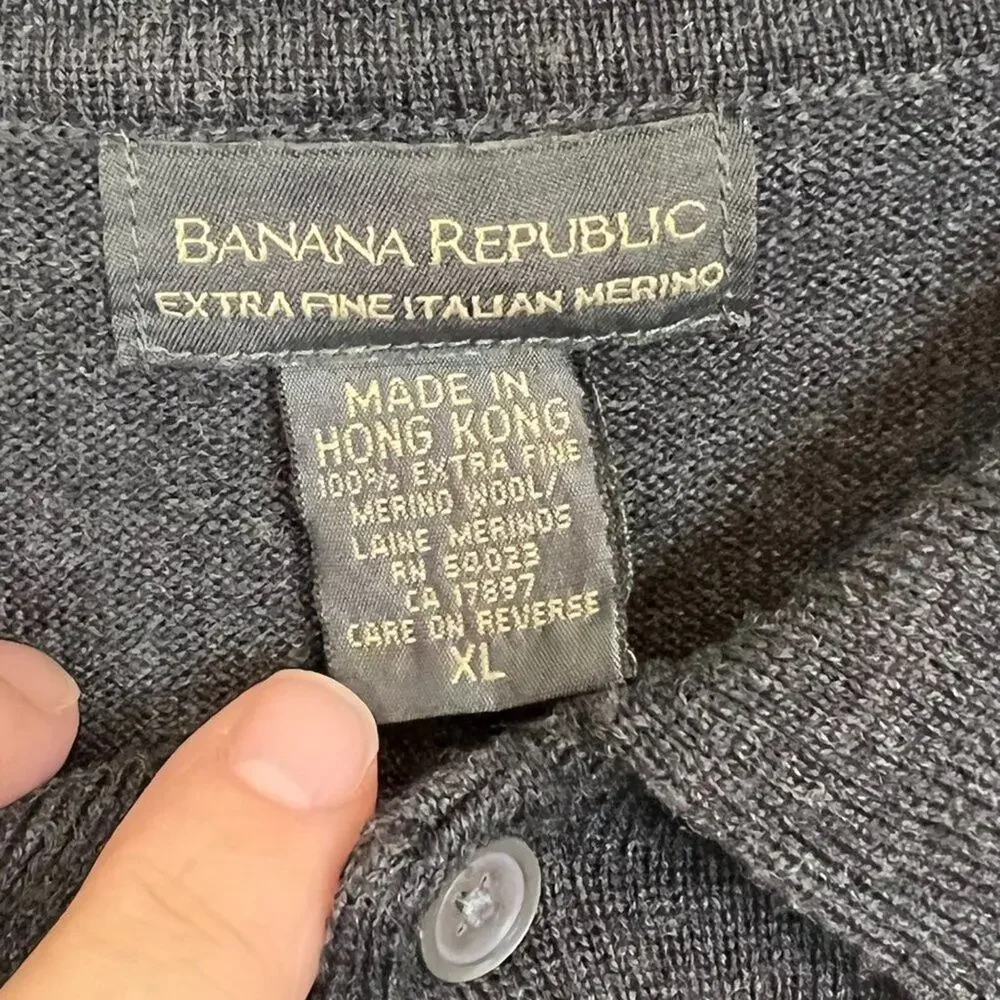 Banana Republic Extra Fine Merino Wool Mens Collared Sweater Size XL Long Sleeve
